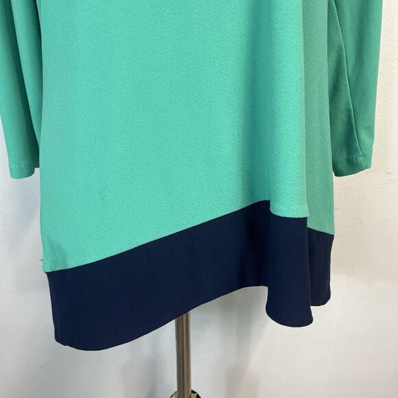 Susan Graver Top Blouse Tunic size Small Green Navy Blue Stretch Career Church - Picture 4 of 7